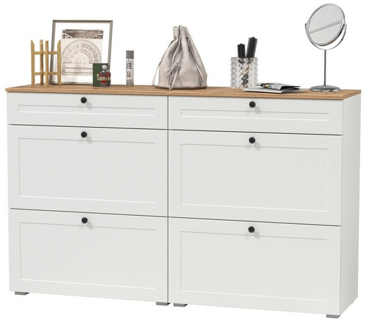 Остин 16.121 Тумба для обуви + 16.121 Тумба для обуви, цвет белый шагрень/дуб крафт золотой, ШхГхВ 160х41,6х99,3 см.