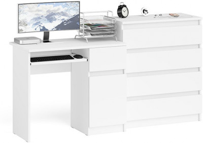 Мори компьютерный стол МС-1 правый + Комод МК800.4, белый