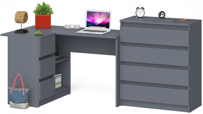 Мори компьютерный стол МС-16 левый + Комод МК800.4, графит