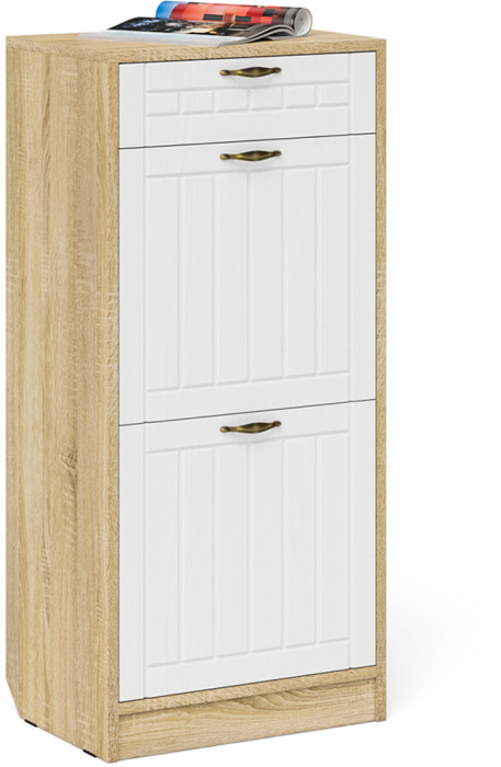 Прихожая П-6 Тумба для обуви 2 секции + Зеркало, цвет дуб сонома/фасады МДФ белое дерево фрезеровка прованс, ШхГхВ 50х35х210 см.