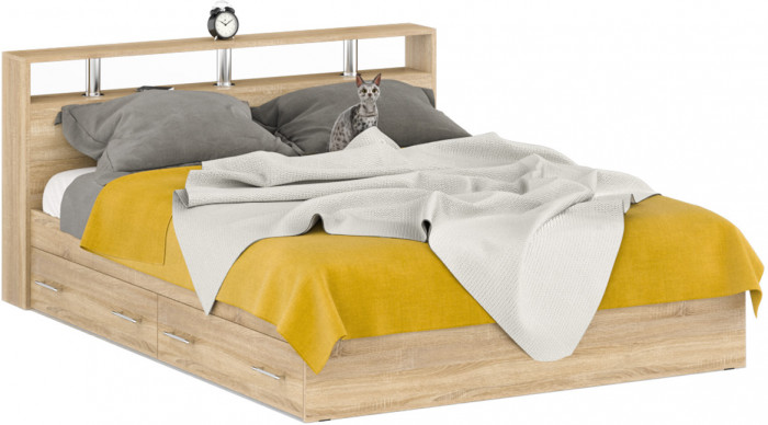 Камелия Кровать с ящиками 1600 + две тумбы, дуб сонома