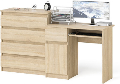 Мори компьютерный стол МС-1 левый + Комод МК800.4, дуб сонома
