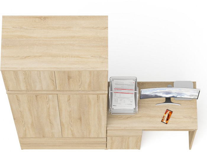 Мори компьютерный стол МС-1 левый + Шкаф МШ900.1 + Антресоль МА900.1, дуб сонома