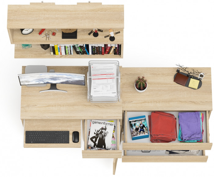 Мори компьютерный стол МС-1 правый + Комод МК800.1 + Полка 900, дуб сонома