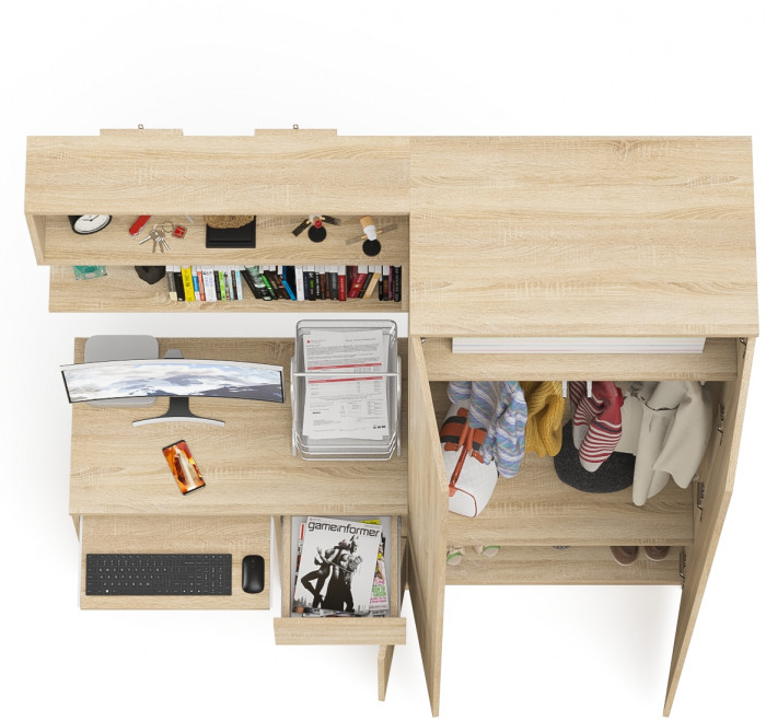 Мори компьютерный стол МС-1 правый + Шкаф МШ800.1 + Полка 900, дуб сонома