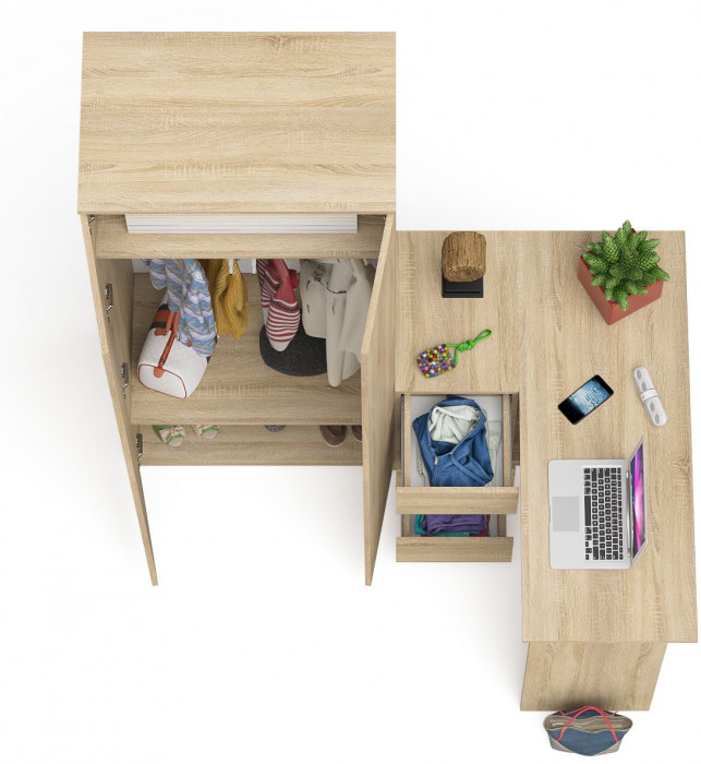 Мори компьютерный стол МС-16 левый + Шкаф МШ800.1, дуб сонома