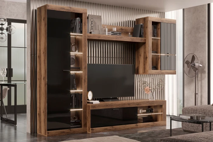 Прага Модульная Гостиная, вариант №5, делано/Черный глянец