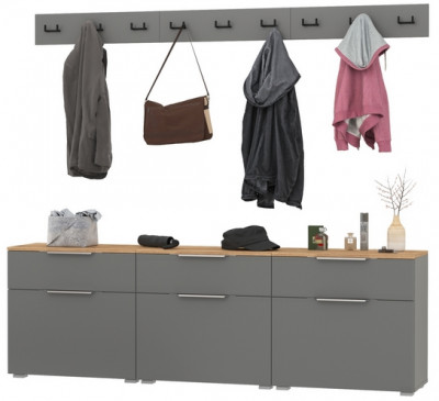 Октава Прихожая 06, серый графит/дуб крафт золотой/фасады МДФ серый графит