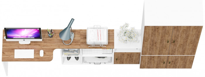 Лидер-8 Стол + Тумба МД 3.19 + Шкаф МД 20Б, цвет белый шагрень/крафт золото, ШхГхВ 285х50/37,5х75/190 или 115х200/50х75/190 см., НЕ ун. сборка