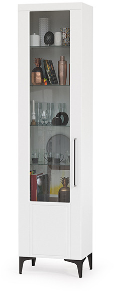 Валенсия Гостиная 13.218 Шкаф-пенал, цвет ЛДСП белый шагрень/МДФ белый шагрень, ШхГхВ 55х38,1х225,2 см., универсальная сборка