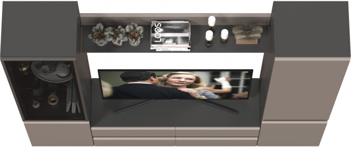 Сидней Комплектация № 050, цвет корпус: антрацит/фасады: МДФ веллюто капучино, ШхГхВ 229,9х41,3х205,2 см., ниша для ТВ 129х41х98 см., универс. сборка