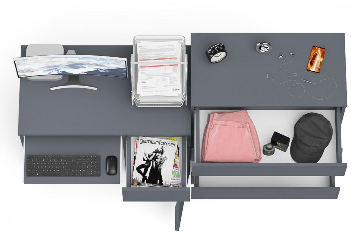 Мори компьютерный стол МС-1 правый + Комод МК800.4, графит