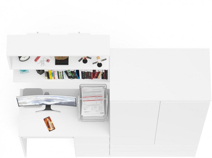 Мори компьютерный стол МС-1 правый + Шкаф МШ900.1 + Полка 900, белый