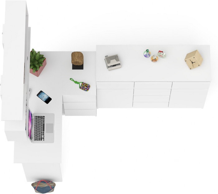 Мори компьютерный стол МС-16 правый + Комод МК1200.4 + Полка 1200, белый