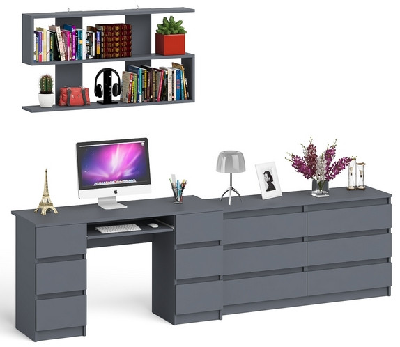 Мори компьютерный стол МС-2 + Комод МК1380.6 + Полка 1200, графит