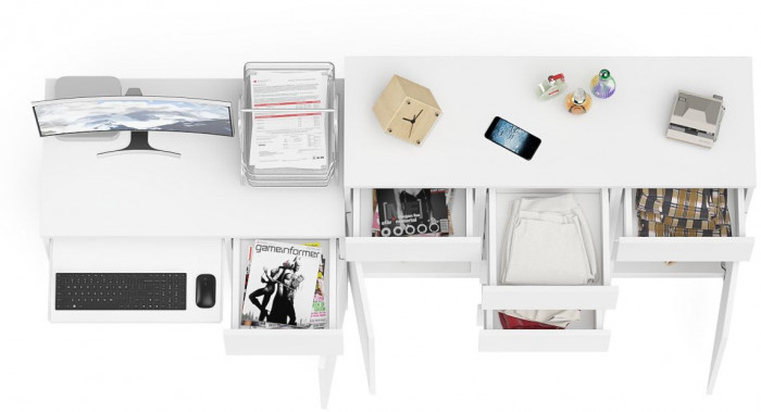 Мори Стол компьютерный МС-1 правый + Комод МК1200.4, цвет белый, ШхГхВ 210,4х50х94 см., выдвижной ящик справа, НЕ универсальная сборка