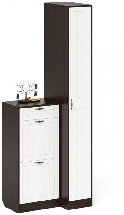 Прихожая П-6 Компоновка № 42, венге/фасады МДФ белое дерево фрезеровка прованс