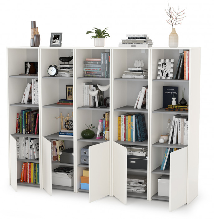 Торонто 13.13 Шкаф комбинированный х 5 штук, белый шагрень/стальной серый