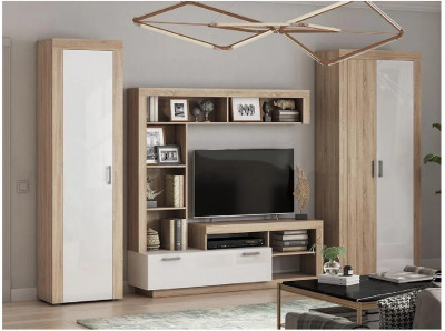 Модульная гостиная Ангара, композиция 3 (Сонома / Белый глянец)