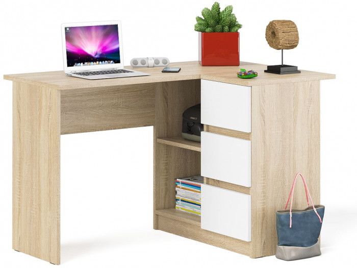 Мори компьютерный стол МС-16 правый, дуб сонома/белый