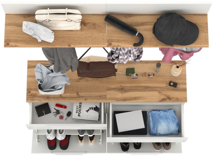 Октава Прихожая 07, белый шагрень/дуб крафт золотой/фасады МДФ белый шагрень