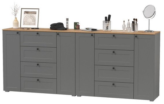 Остин 16.221 Комод + 16.221 Комод, серый графит/дуб крафт золотой