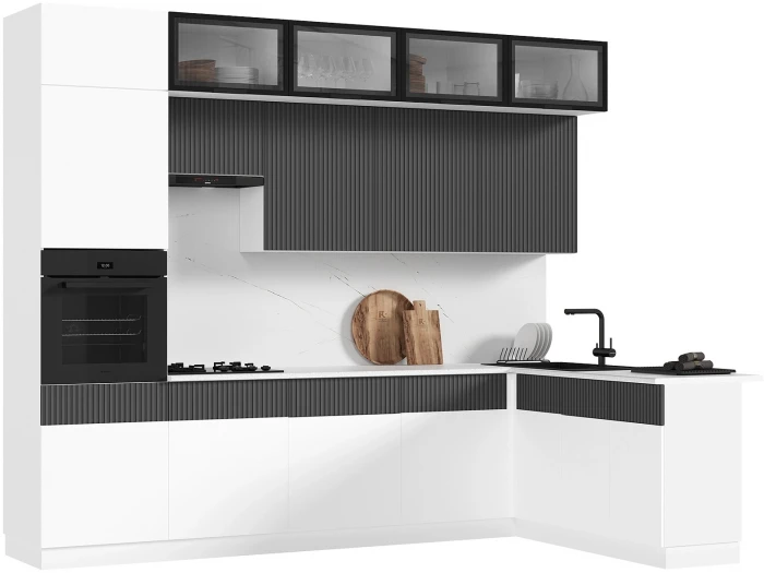 Кухня Оливия NEW 3,0х1,8м Белый снег софт/графит софт