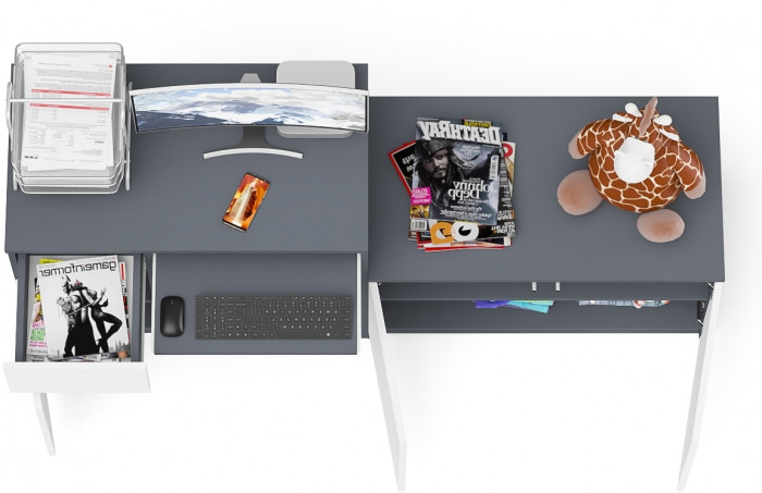 Мори Стол компьютерный МС-1 левый + Тумба МА900.1, цвет графит/белый, ШхГхВ 180,4х50,4х76,6 см., выдвижной ящик слева, НЕ универсальная сборка