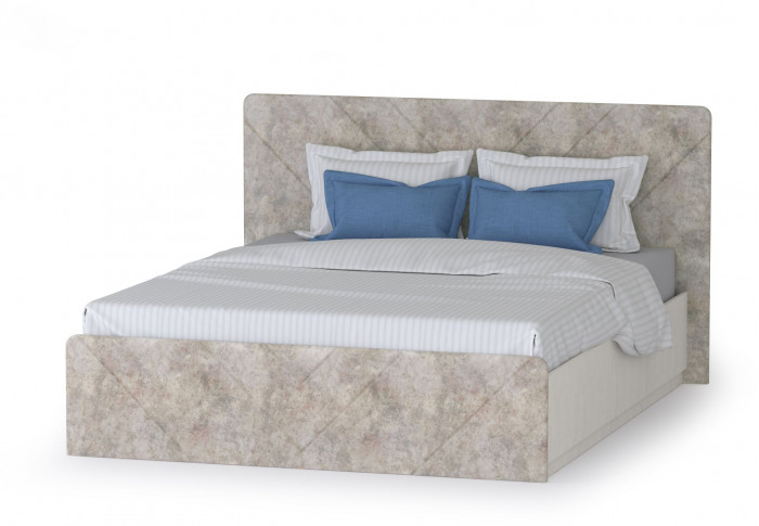 Амели Спальня № 10 Шкафы 08.49 + 13.133 + 08.49 + Кровать 11.31 + под. ортопед + Комод 13.107, цвет шёлк. камень/бетон чикаго беж, 1600х2000 мм, б/м