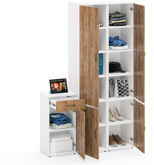 Лидер-8 Пенал МД 22Б + Пенал МД 22Б + Тумба МД 3.15, белый шагрень/крафт золото