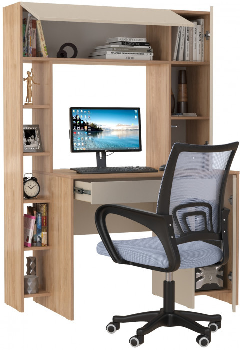 Стол компьютерный Комфорт 12.71 + кресло 103 серое, цвет гикори рокфорд натуральный/сатин, ШхГхВ 116,7х60,2х165,4 см., НЕ универсальная сборка