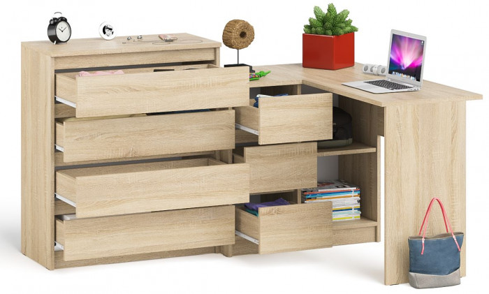 Мори компьютерный стол МС-16 левый + Комод МК800.4, дуб сонома