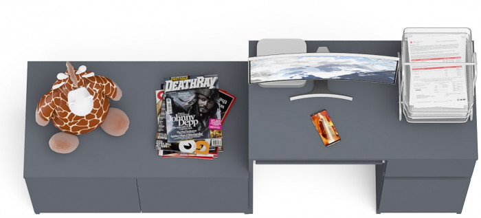 Мори Стол компьютерный МС-1 правый + Тумба МА900.1, цвет графит, ШхГхВ 180,4х50,4х76,6 см., выдвижной ящик справа, НЕ универсальная сборка