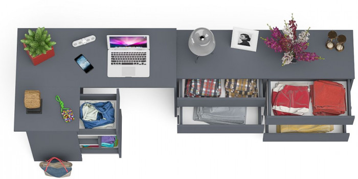 Мори Стол компьютерный МС-16 левый + Комод МК1380.6, цвет графит, ШхГхВ 262,4х84,9х76,6 см., выдвижные ящики слева, НЕ универсальная сборка