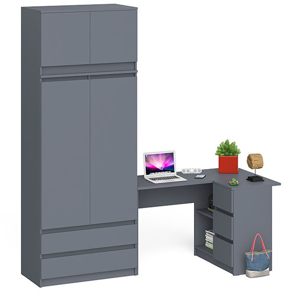 Мори Стол компьютерный МС-16 правый + Шкаф МШ900.1 + Антресоль МА900.1, цвет графит, ШхГхВ 214,8х84,9х234,2 см., выдвижные ящики справа, НЕ ун. сб.