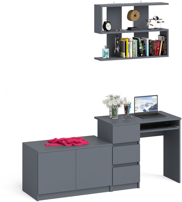 Мори Стол компьютерный МС-6 левый + Тумба МА900.1 + Полка 900, цвет графит, ШхГхВ 180,4х50,4х209,6 см., НЕ универсальная сборка