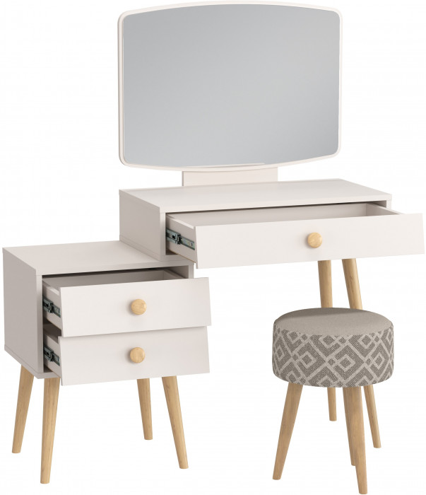 Афина Спальня 4-25901М1к.с. Трюмо + Банкетка 6-5132ТКсерая Юна, кашемир серый/ткань серая