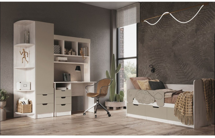 Модульная детская Юниор-4, композиция 1 (Шарли мокко, Крафт белый)