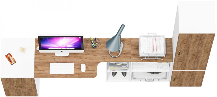 Лидер-8 Стол + Тумба МД 3.16 + Пенал МД 21Б, белый шагрень/крафт золото