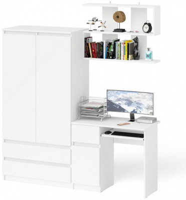 Мори компьютерный стол МС-1 левый + Шкаф МШ900.1 + Полка 900, белый