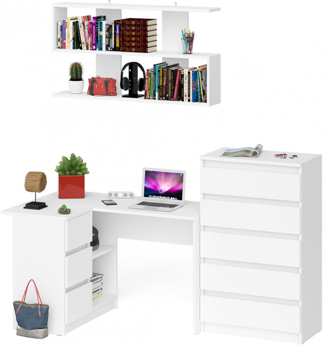 Мори компьютерный стол МС-16 левый + Комод МК700.5 + Полка 1200, белый