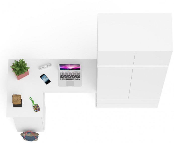 Мори компьютерный стол МС-16 левый + Шкаф МШ900.1 + Антресоль МА900.1, белый