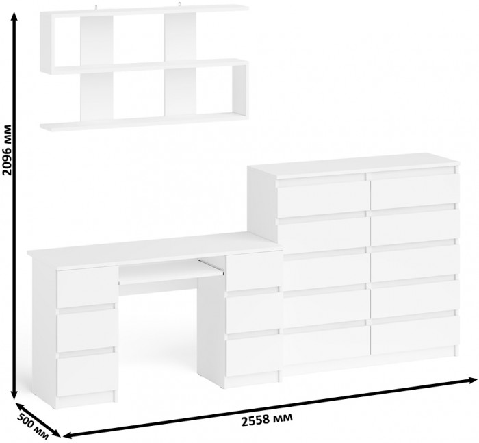 Мори компьютерный стол МС-2 + Комод МК1200.10 + Полка 1200, белый