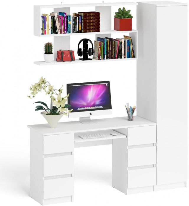 Мори компьютерный стол МС-2 + Пенал МШ400.1 + Полка 1200, белый
