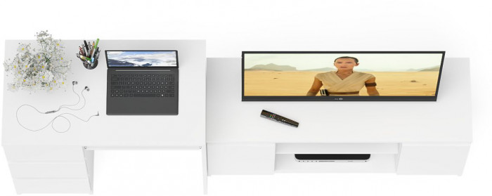 Мори компьютерный стол МС-6 левый + Тумба МТВ1200.1, белый