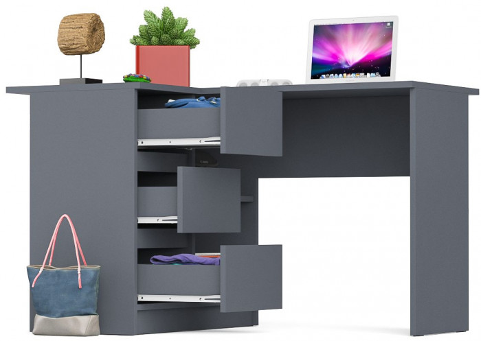 Мори Стол компьютерный МС-16 левый, цвет графит, ШхГхВ 124,4х84,9х76,6 см., выдвижные ящики слева, НЕ универсальная сборка