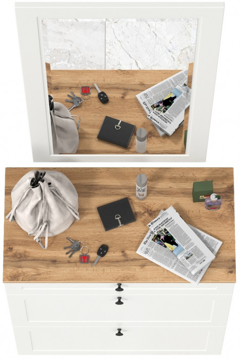 Остин 16.121 Тумба для обуви + 17.03 Зеркало, цвет белый шагрень/дуб крафт золотой, ШхГхВ 80х41,6х229 см.