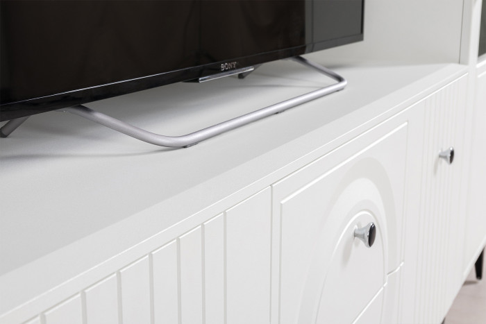 Валенсия Гостиная 16.45 Тумба под ТВ + 16.45 Тумба под ТВ, цвет ЛДСП белый шагрень/МДФ белый шагрень, ШхГхВ 266,2х38,3х63,7 см.