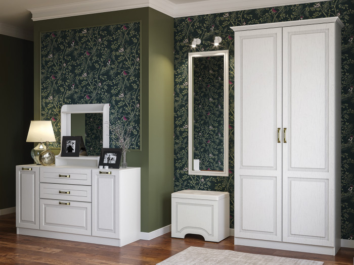 Ливерпуль Комод + Полка 10.118 с зеркалом, ясень ваниль/белый