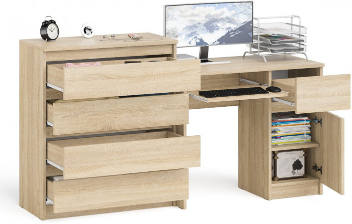 Мори компьютерный стол МС-1 правый + Комод МК800.4, дуб сонома